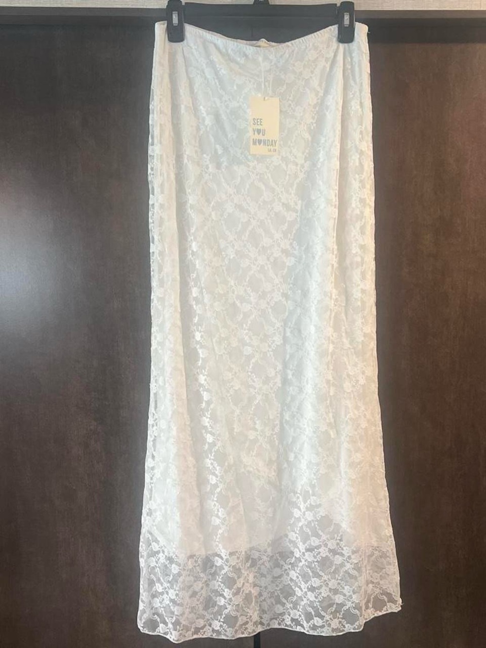 See You Monday White Floral Lace Slip Skirt